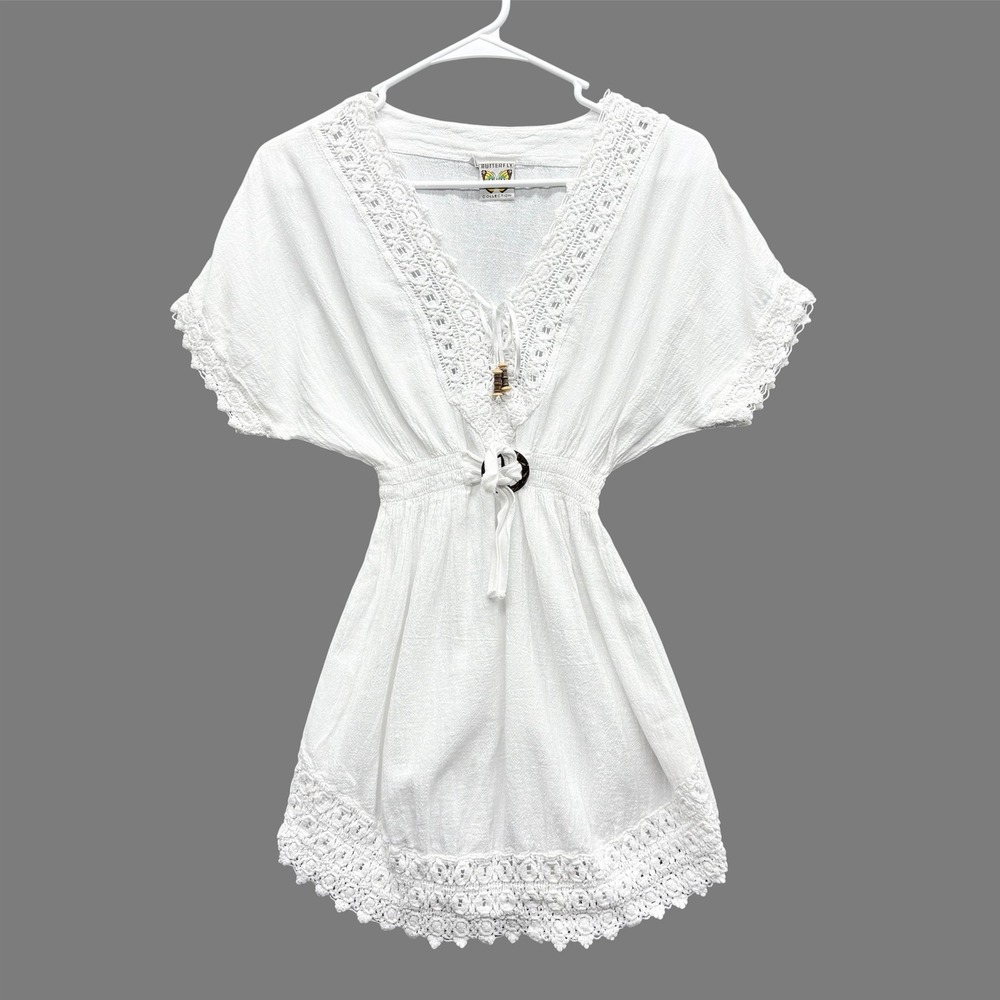 Butterfly Collection White Cotton Boho Crochet Top Hippie Cottagecore Womens M